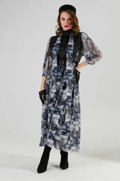 Платье NikVa 1010-2 чёрный/ серая_абстракция - фото 6