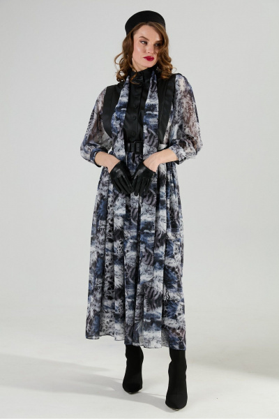 Платье NikVa 1010-2 чёрный/ серая_абстракция - фото 5