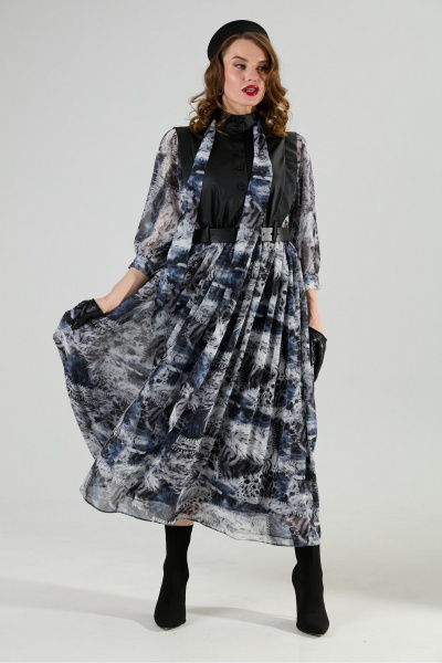 Платье NikVa 1010-2 чёрный/ серая_абстракция - фото 4