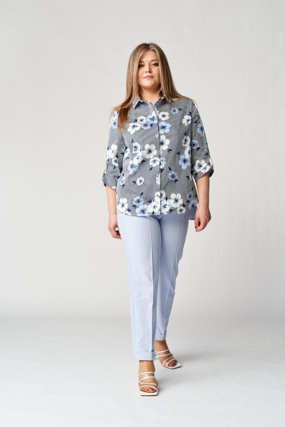 Голубой и серый комплект из рубашки и брюк из текстиля Almirastyle 154 голубой - фото 3