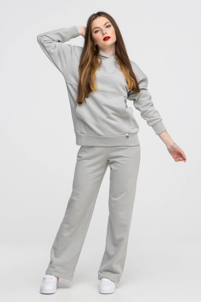 Спортивный костюм худи oversize и брюки палаццо серый Domna 16071 светло-серый - фото 8