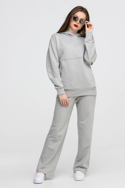 Спортивный костюм худи oversize и брюки палаццо серый Domna 16071 светло-серый - фото 7
