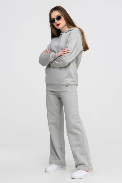 Спортивный костюм худи oversize и брюки палаццо серый Domna 16071 светло-серый - фото 1