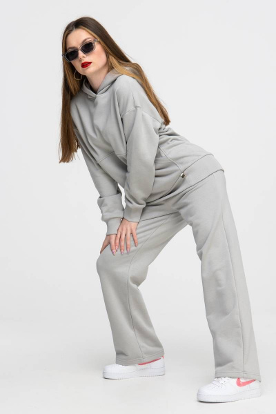 Спортивный костюм худи oversize и брюки палаццо серый Domna 16071 светло-серый - фото 6