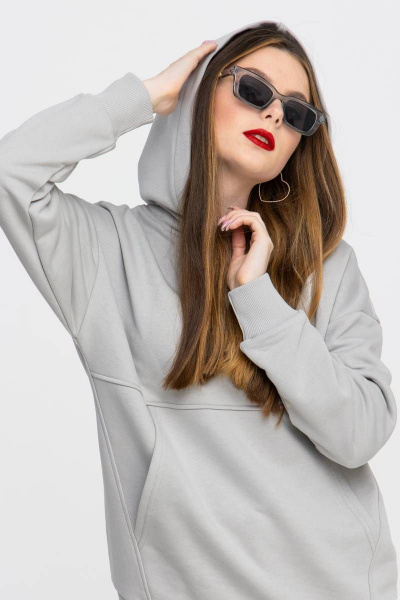 Спортивный костюм худи oversize и брюки палаццо серый Domna 16071 светло-серый - фото 3