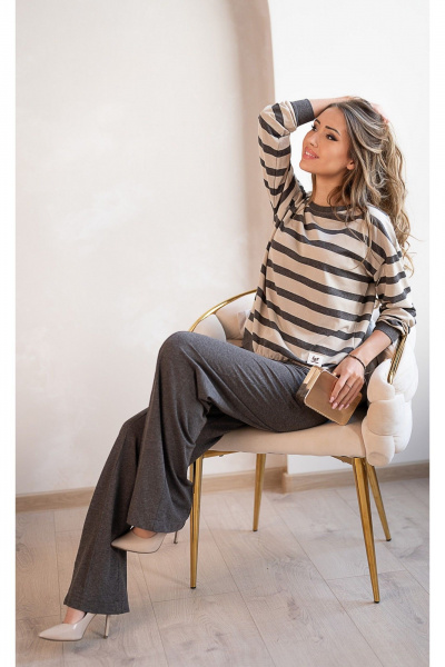 Джемпер Nika.PL 0304703 полоска_бежевый - фото 3
