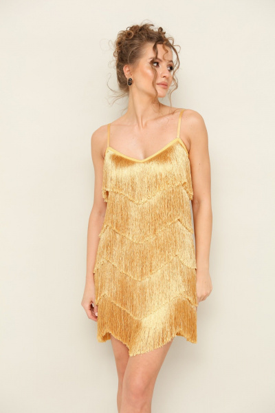 Платье нарядное с V-образной горловиной и бахромой PUR PUR 11-237/2 - фото 2