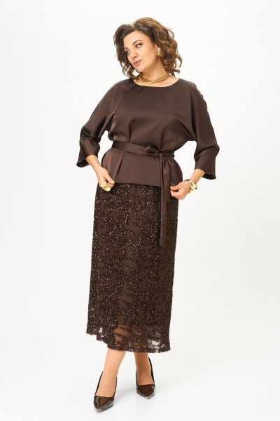 Блуза, юбка Koketka i K 1334 коричневый - фото 11