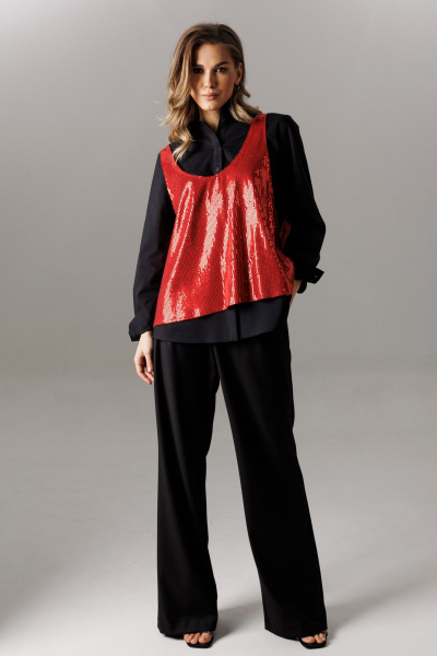 Блуза, брюки, футболка Ларс Стиль 1189 черный-красный - фото 1