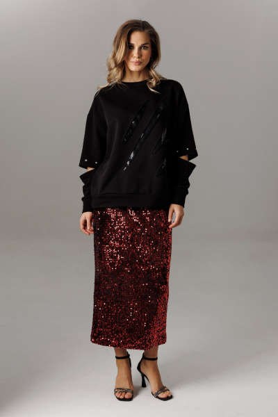 Блуза, юбка Ларс Стиль 1188 черный-красный - фото 1