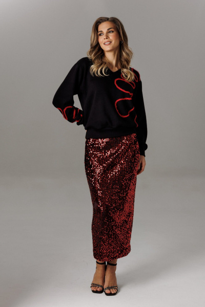 Блуза, юбка Ларс Стиль 1184 черный-красный - фото 3
