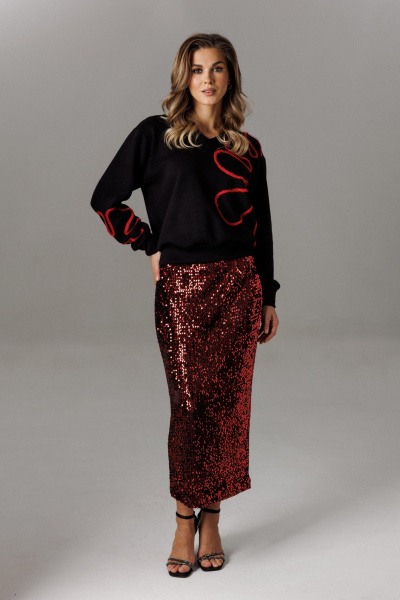 Блуза, юбка Ларс Стиль 1184 черный-красный - фото 1