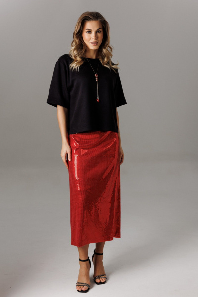 Блуза, юбка Ларс Стиль 1186 черный-красный - фото 5
