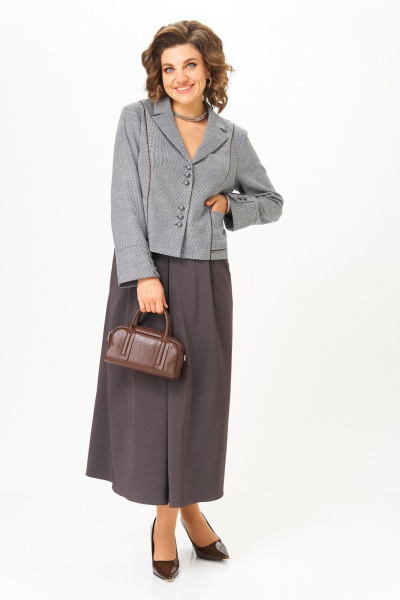 Жакет, юбка Aira Style 24133 серо-коричневый - фото 7