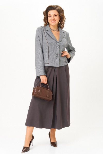 Жакет, юбка Aira Style 24133 серо-коричневый - фото 6