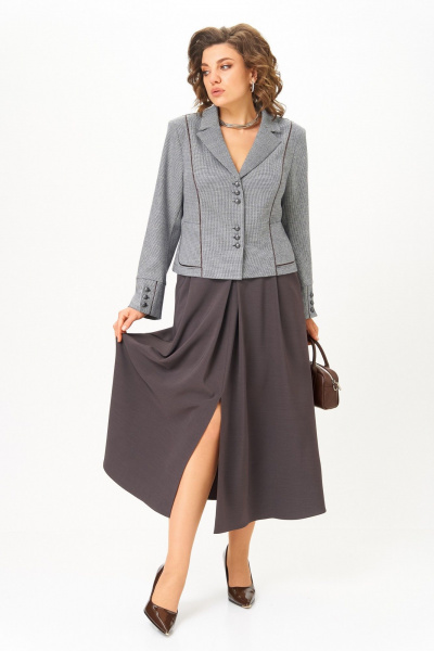 Жакет, юбка Aira Style 24133 серо-коричневый - фото 2