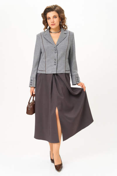 Жакет, юбка Aira Style 24133 серо-коричневый - фото 1