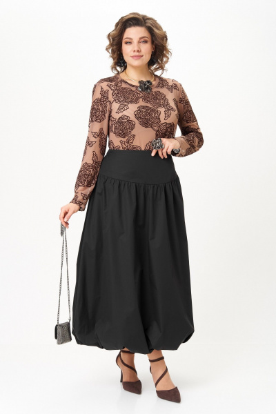 Топ, юбка Aira Style 24136 капучино-черный - фото 14