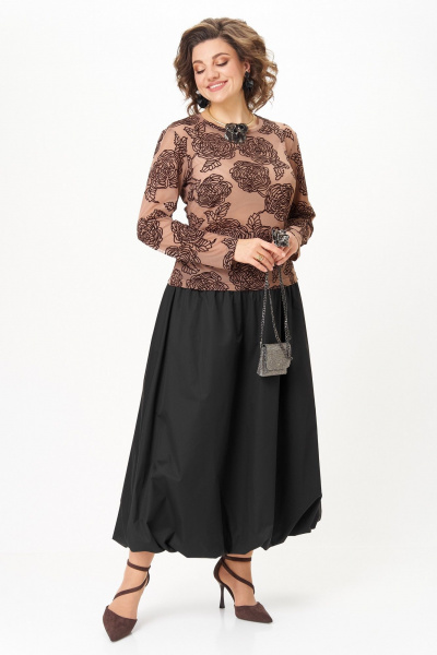 Топ, юбка Aira Style 24136 капучино-черный - фото 3