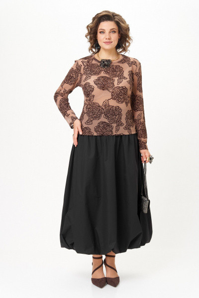 Топ, юбка Aira Style 24136 капучино-черный - фото 1