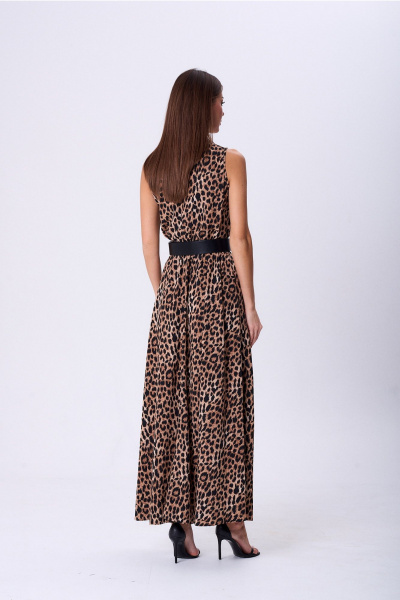 Классическое платье с воротником-стойкой и сборкой из ткани Lady Line 1580/1 светлый_леопард - фото 6