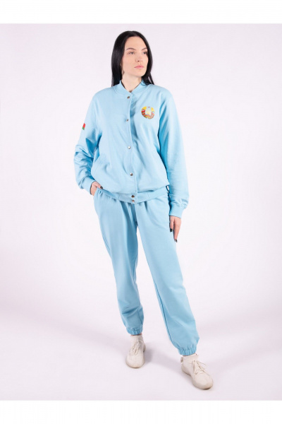 Костюм спортивный бомбер брюки больших размеров 8 Марта 1119-4С5128Д40-170 голубой - фото 1