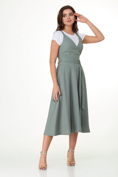 Летний комплект юбка и топ из льняной ткани с запахом Anelli 1017 зелень - фото 8