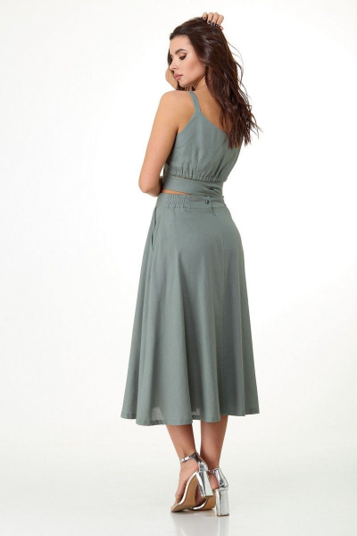 Летний комплект юбка и топ из льняной ткани с запахом Anelli 1017 зелень - фото 2