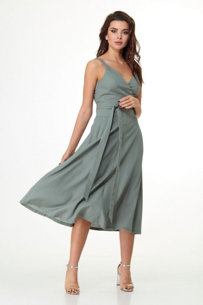 Летний комплект юбка и топ из льняной ткани с запахом Anelli 1017 зелень - фото 1