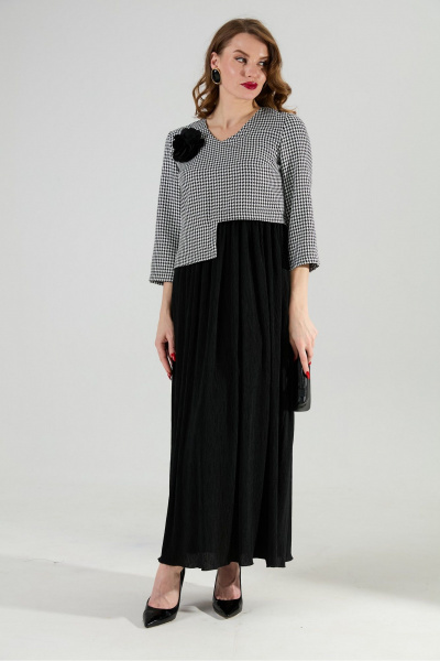 Платье NikVa 377-4 чёрно-белая гус лапка и чёрный - фото 4