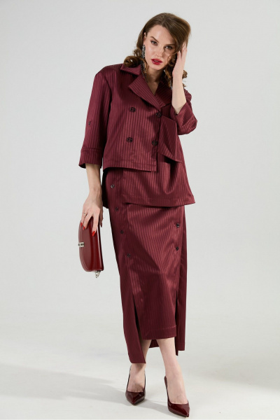 Жакет, юбка NikVa 972-5 бургунди_полоска - фото 3
