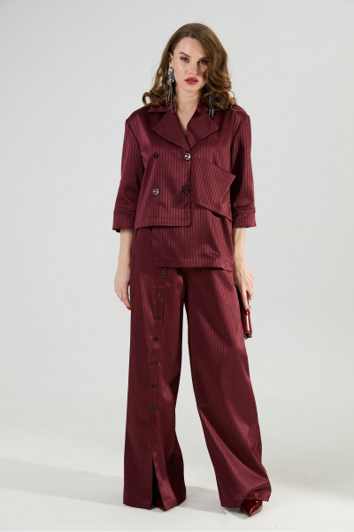 Брюки NikVa 977-5 бургунди_полоска - фото 1