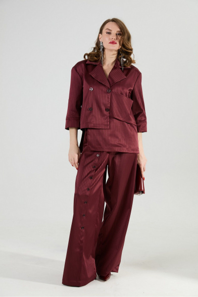 Брюки, жакет NikVa 979-5 бургунди_полоска - фото 8