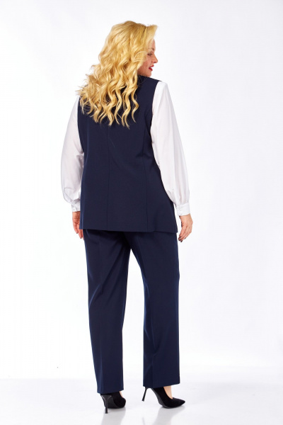 Деловой комплект из блузы, жилета и зауженных брюк из текстиля Элль-стиль 2132/5 темно-синий - фото 9