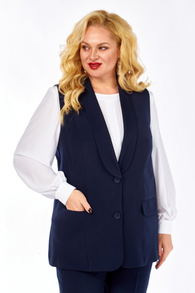 Деловой комплект из блузы, жилета и зауженных брюк из текстиля Элль-стиль 2132/5 темно-синий - фото 5