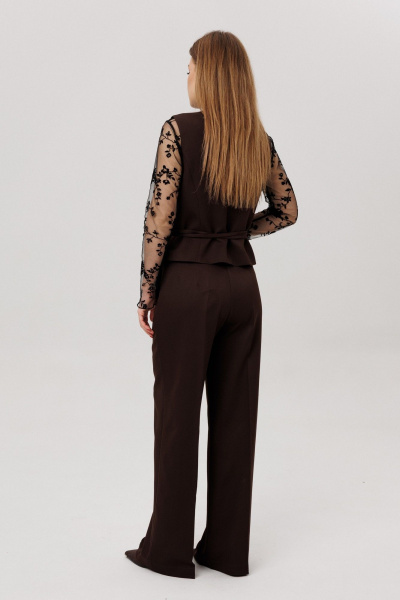 Брюки, брошь, жилет, лонгслив Ambera Style 3021 шоколад - фото 3