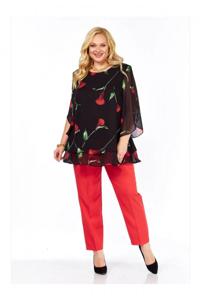 Блуза Элль-стиль 2213/11а черный_принт_цветы - фото 6