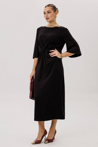 Черное платье с драпировкой и эффектным вырезом нарядное Fantazia Mod 4970 - фото 6