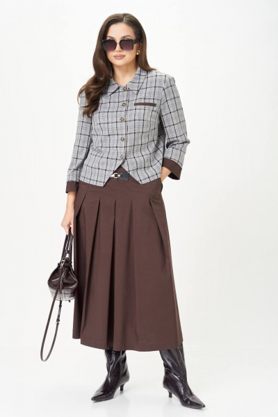 Жакет, юбка Karina deLux M-1418 серо-коричневый - фото 2