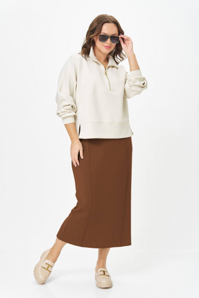 Джемпер, юбка Karina deLux M-1394 молочный+коричневый - фото 2