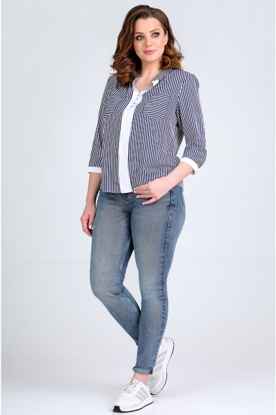 Блуза с карманами и складками на линии груди Таир-Гранд 62219-1  полоска - фото 4