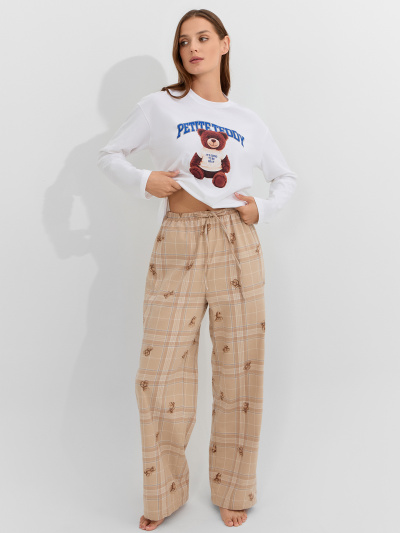 Брюки, джемпер Mark Formelle 592625/25-36548ПП-14 белый_клетка_с_мишки_на_песочном_4_сл_на_пол - фото 1