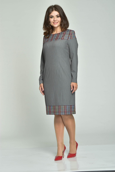 Платье деловое из костюмной ткани с клеточной кокеткой Fortuna ШЖ 554 - фото 1
