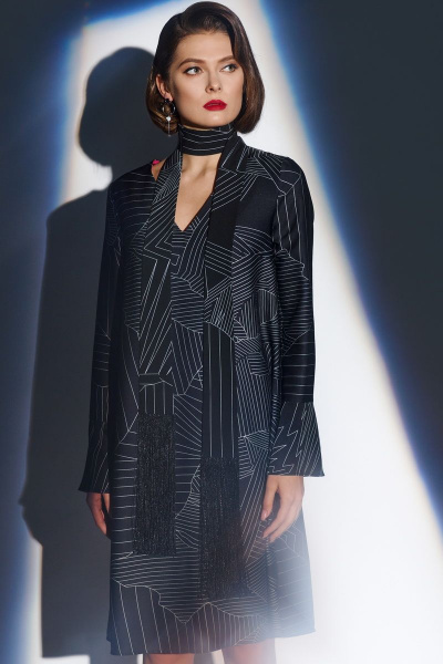 Платье черное нарядное из текстиля демисезонное BURVIN 7789-81 - фото 1