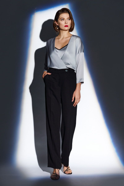 Нарядный серый и черный комбинезон из текстиля с блузой BURVIN 7827-41 - фото 1