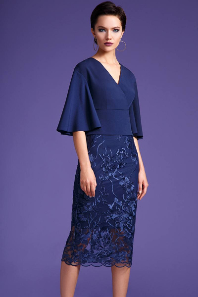 Блуза, юбка LaVeLa L2378 синий/цветы_синие - фото 1