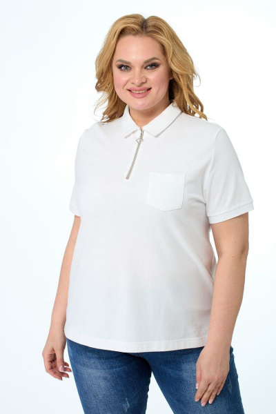 Белый лененый футболка-поло с металлической молнией и накладным карманом Anelli 869 белый - фото 6