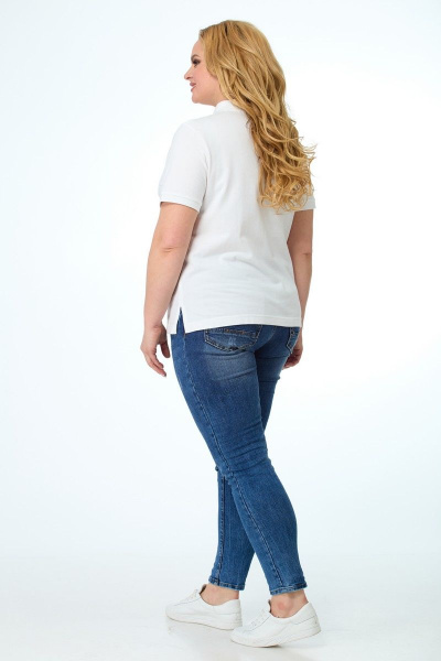 Белый лененый футболка-поло с металлической молнией и накладным карманом Anelli 869 белый - фото 4