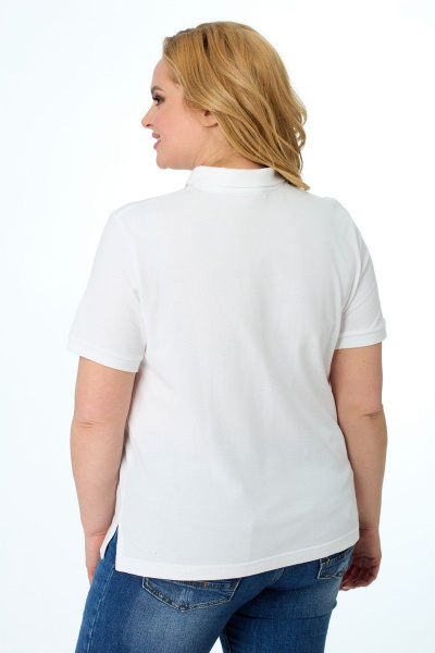 Белый лененый футболка-поло с металлической молнией и накладным карманом Anelli 869 белый - фото 2