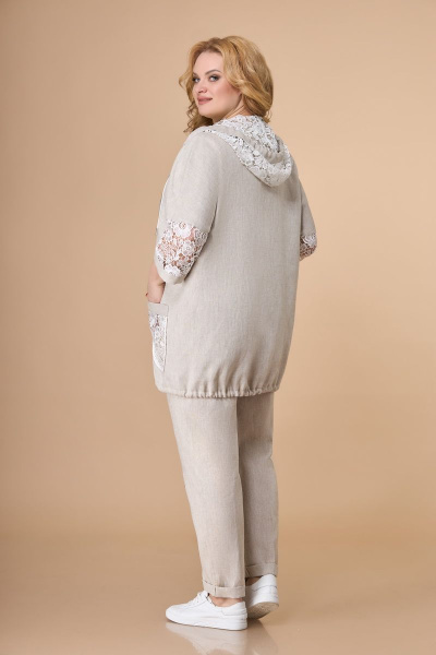 Костюм кружевной бежевый жакет и зауженные брюки Svetlana-Style 1577 серо-бежевый - фото 3